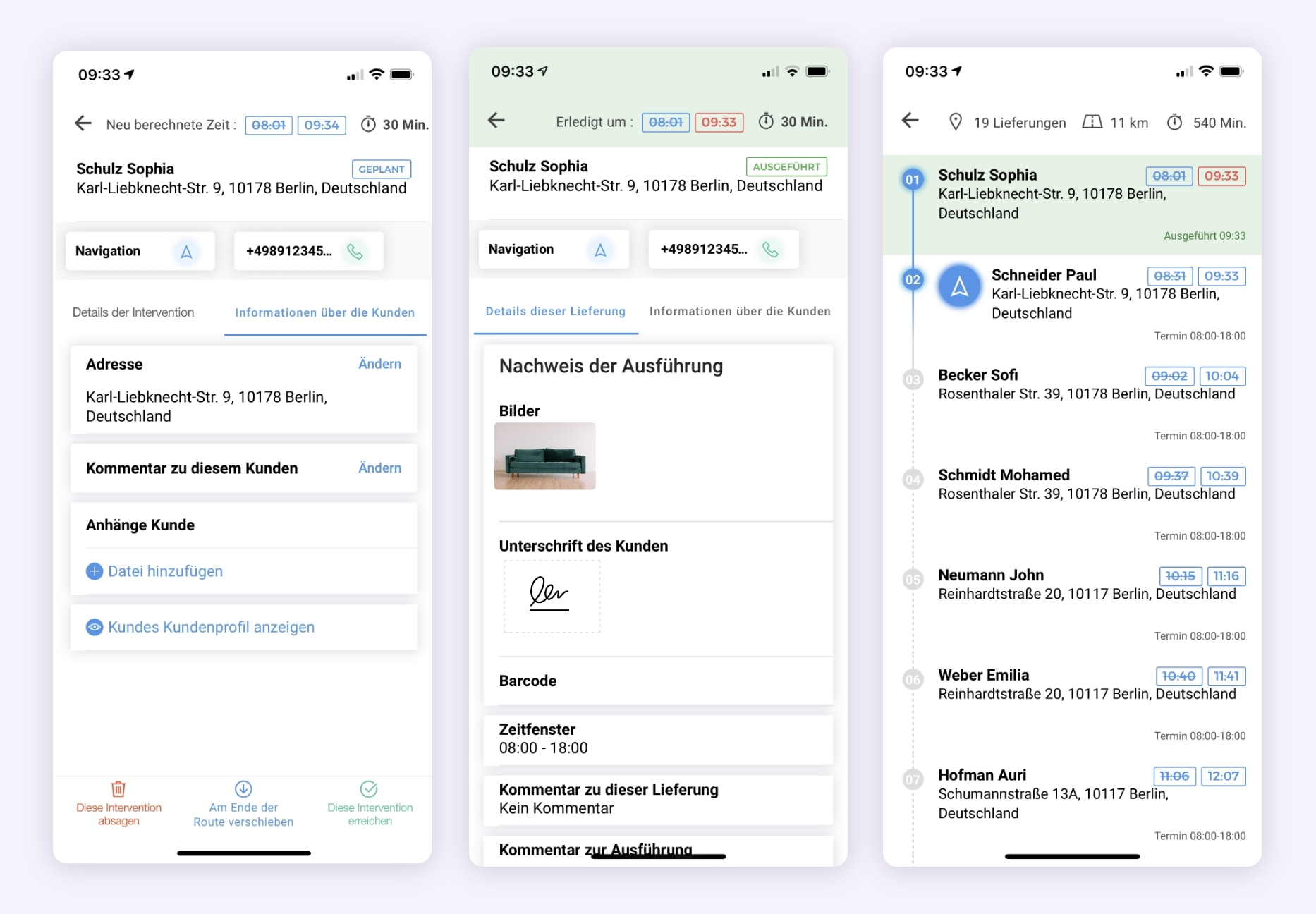 Die Bestätigung einer Lieferung mit Zustellungsnachweisen in der mobilen Anwendung von AntsRoute.