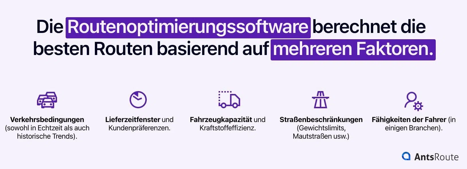 Schema mit den Faktoren, die von der Software zur Routenoptimierung berücksichtigt werden.