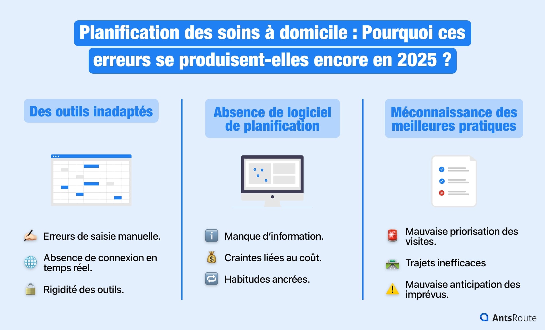 Schéma présentant les raisons des erreurs de planification des soins à domicile.