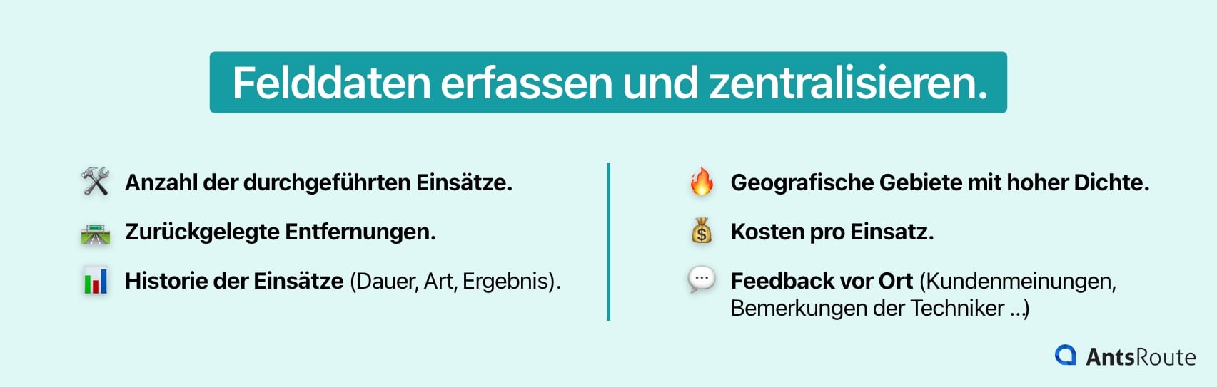 Schaubild der Felddaten, die erfasst und zentralisiert werden müssen.