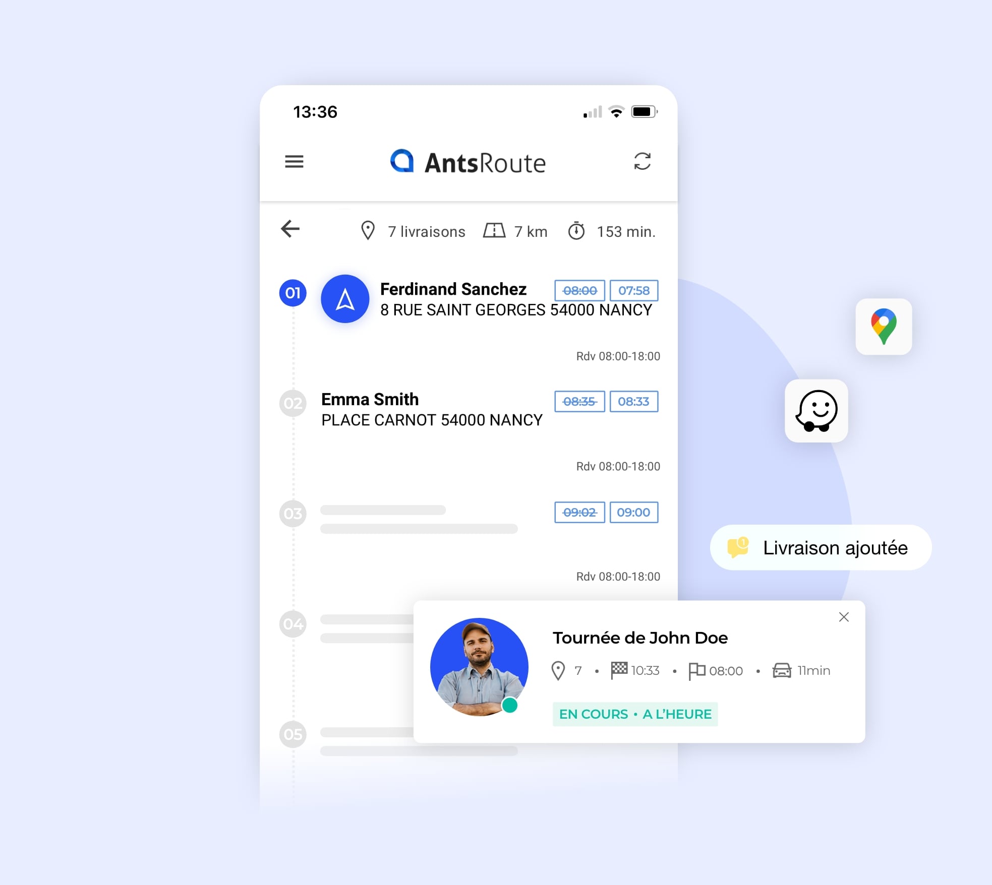 Une feuille de route sur l'application mobile AntsRoute.