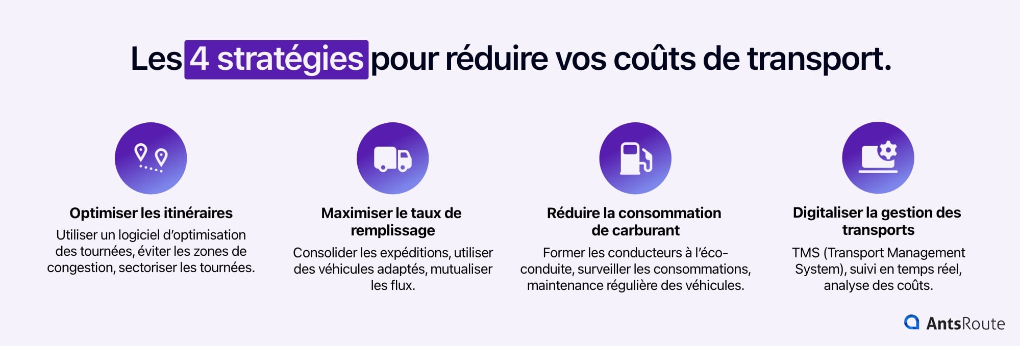 Schéma présentant les 4 stratégies pour réduire vos coûts de transport.