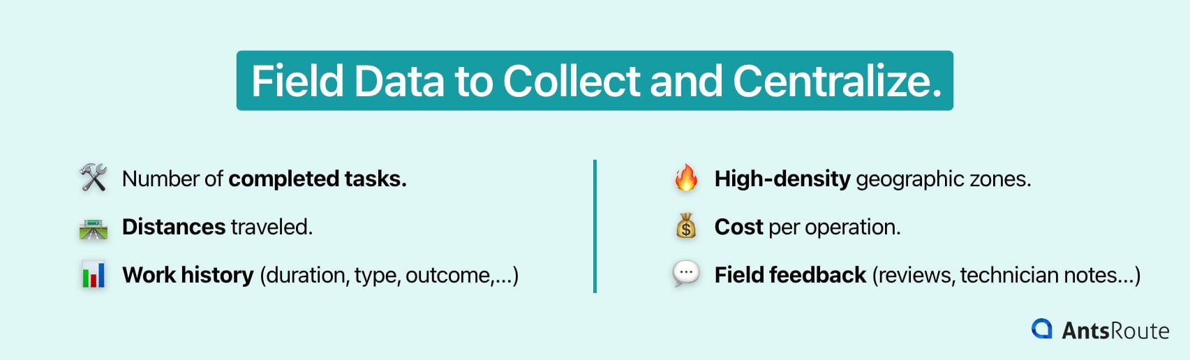 Diagram showing the field operations data to be collected and centralized.