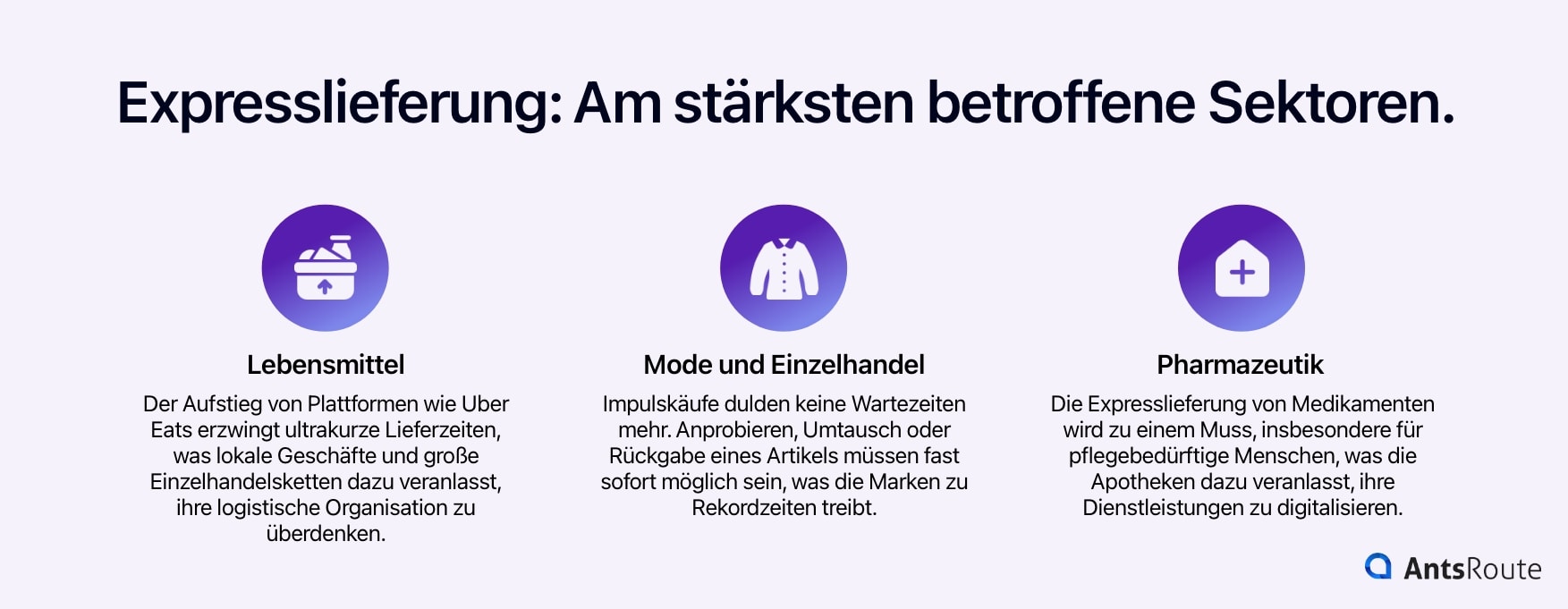 Schematische Darstellung der Bereiche, die am stärksten von Expresslieferungen betroffen sind.