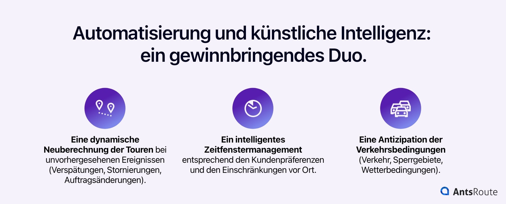 Schema, das darstellt, wie künstliche Intelligenz und Automatisierung die Tourenoptimierung verändern.