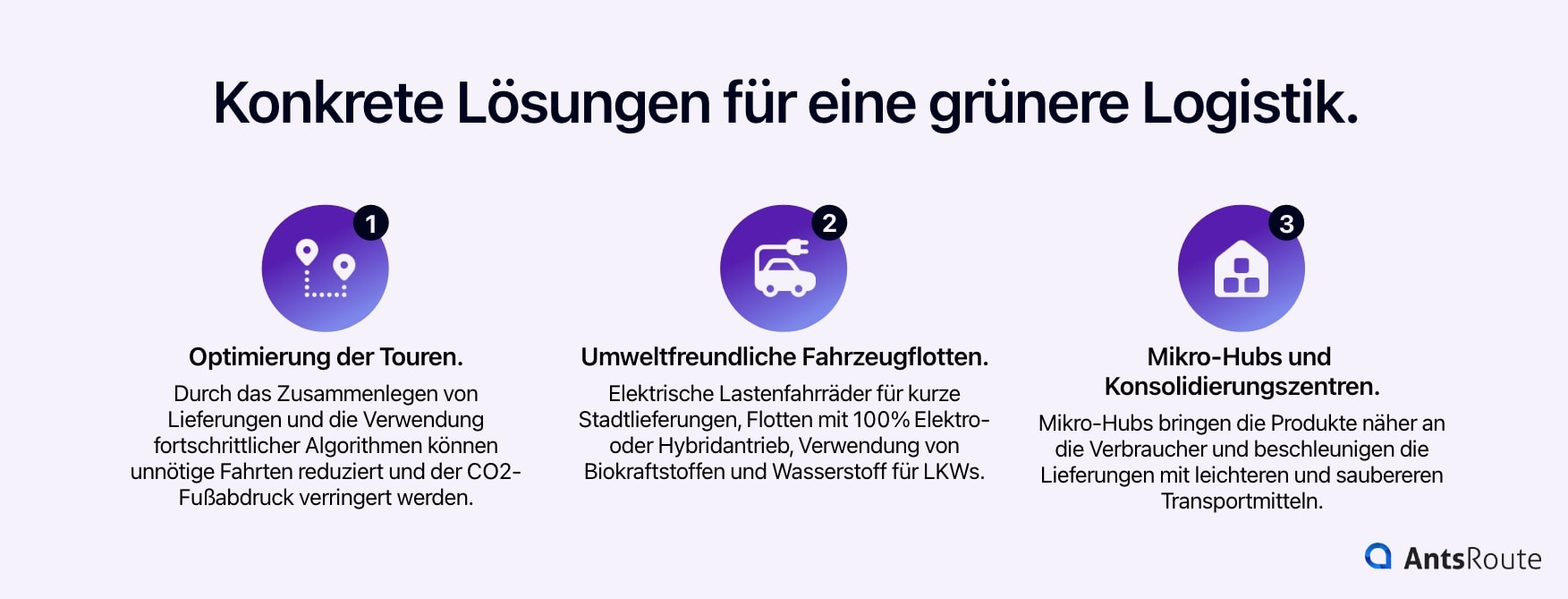 Schema mit drei konkreten Lösungen für eine grünere Logistik.