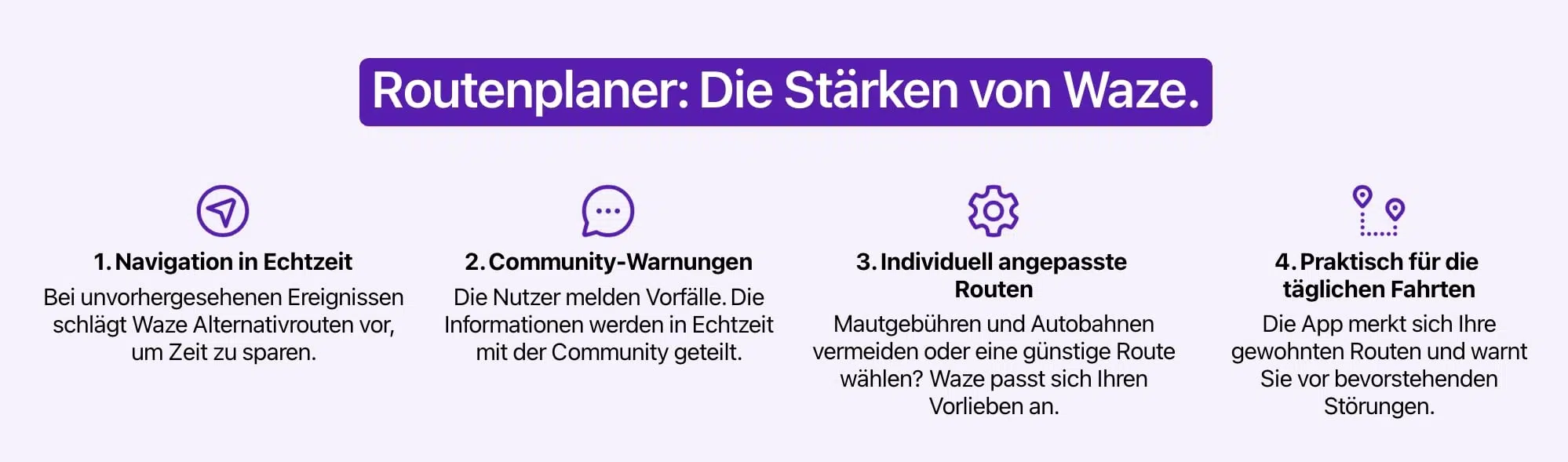 Schema mit den Stärken des Waze-Routenplaners.