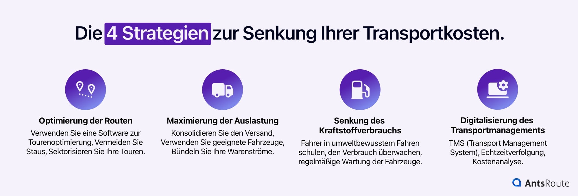 Schema mit den 4 Strategien zur Senkung Ihrer Transportkosten.