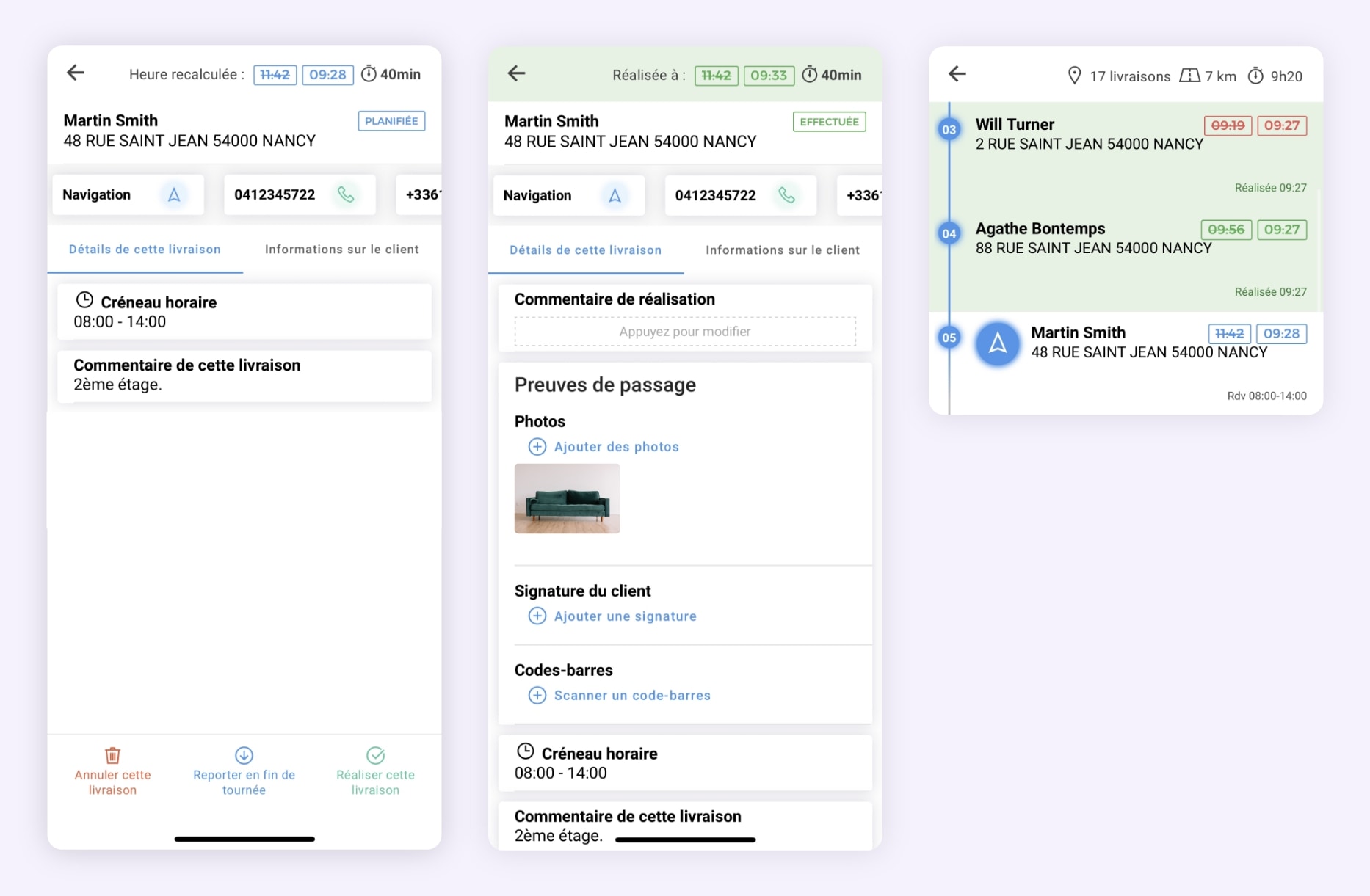 La validation d'une livraison avec preuves de passage sur l'application mobile AntsRoute.