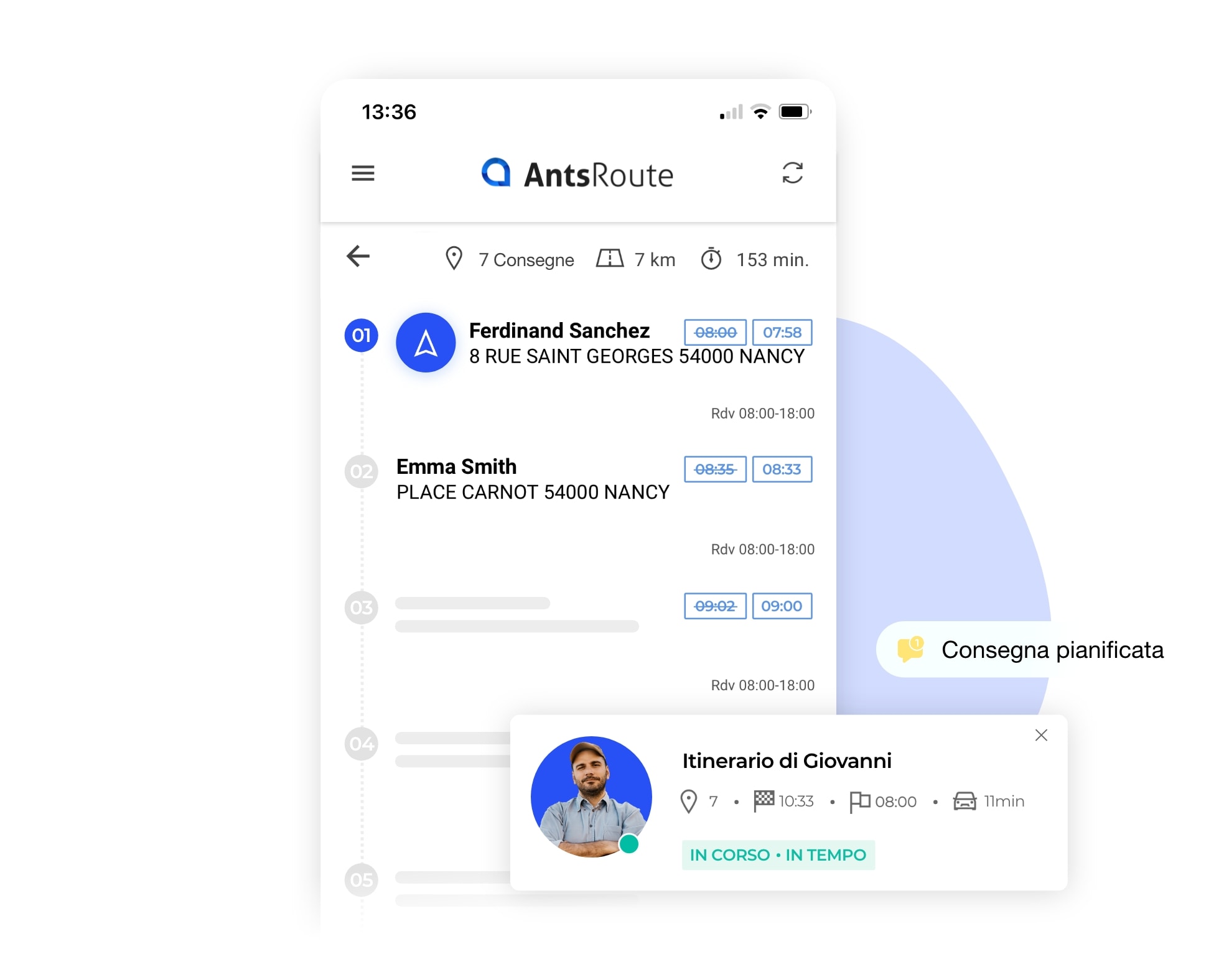 Una mappa del percorso senza carta sull'applicazione mobile AntsRoute.