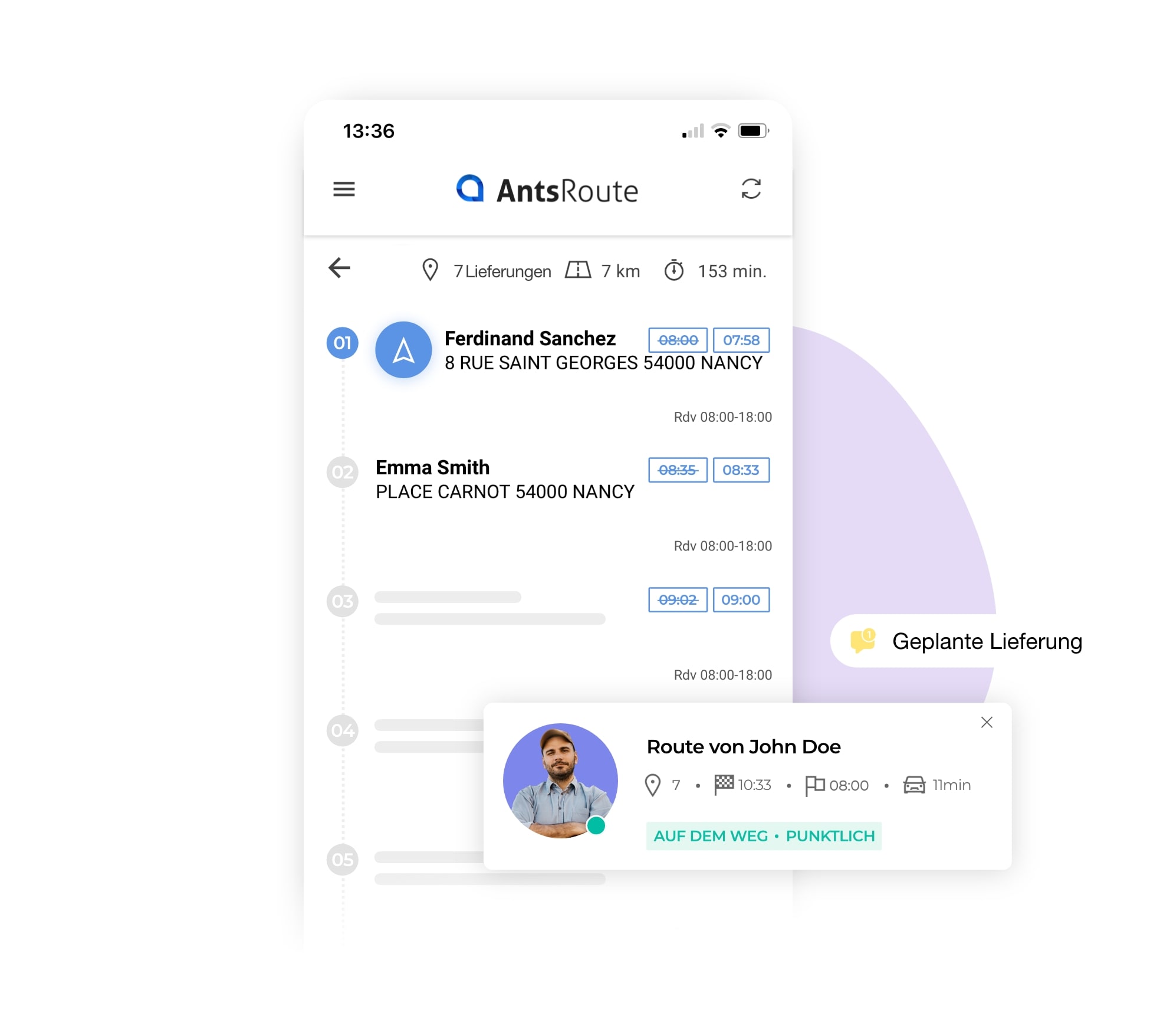 Die mobile Anwendung AntsRoute zeigt die Lieferstationen an.