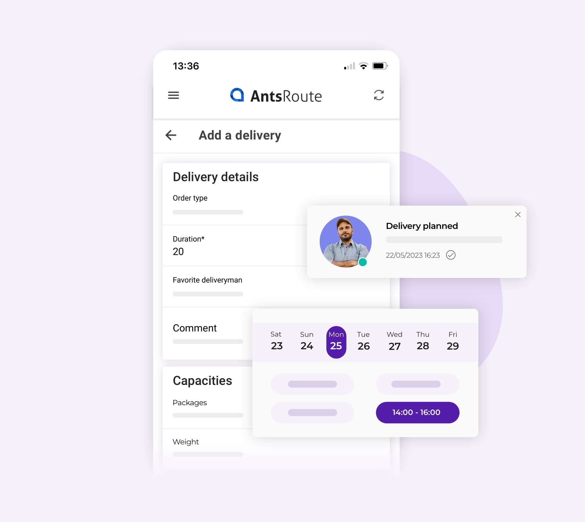 The AntsRoute mobile application showing how to plan a delivery.