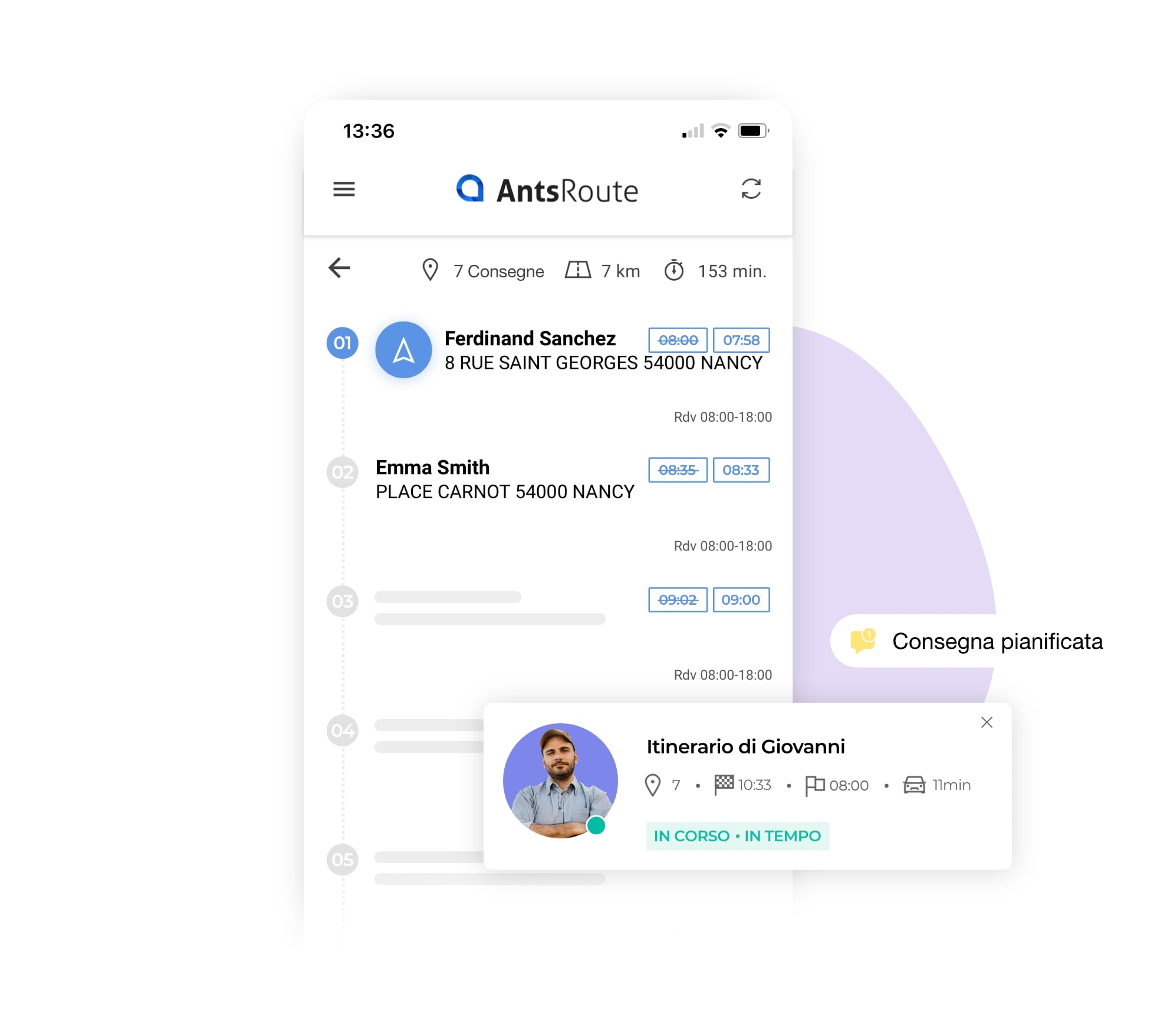 L'applicazione mobile AntsRoute mostra le stazioni di consegna.
