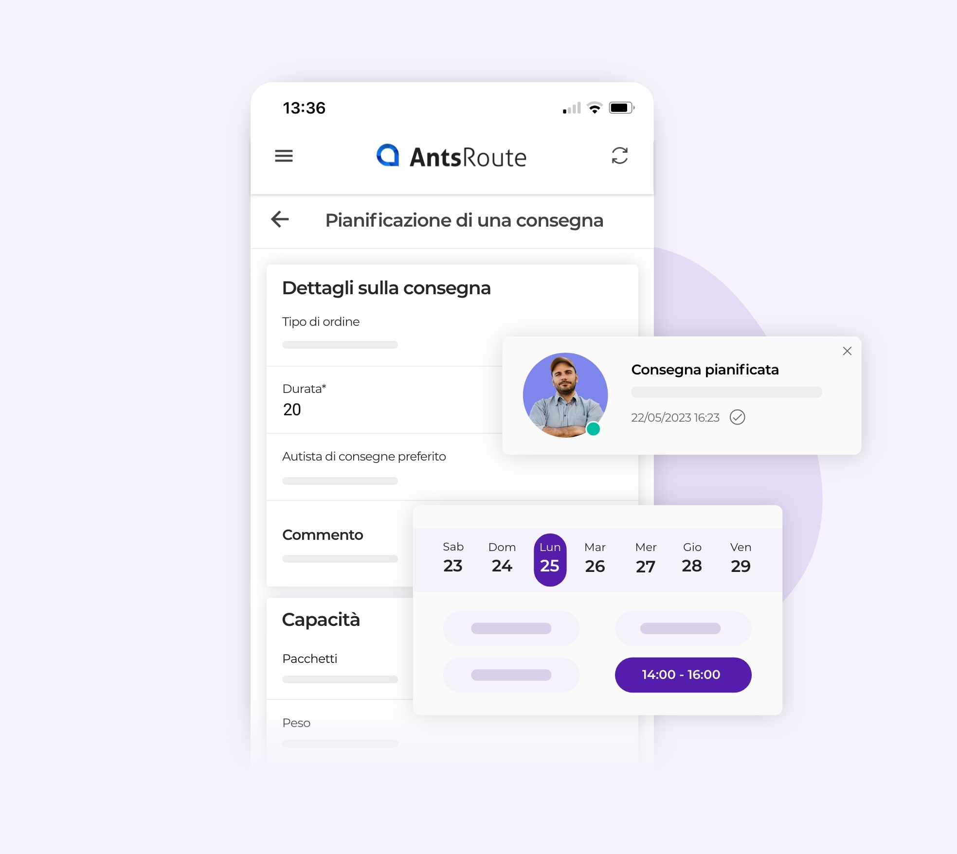 L'applicazione mobile AntsRoute mostra come pianificare una consegna.