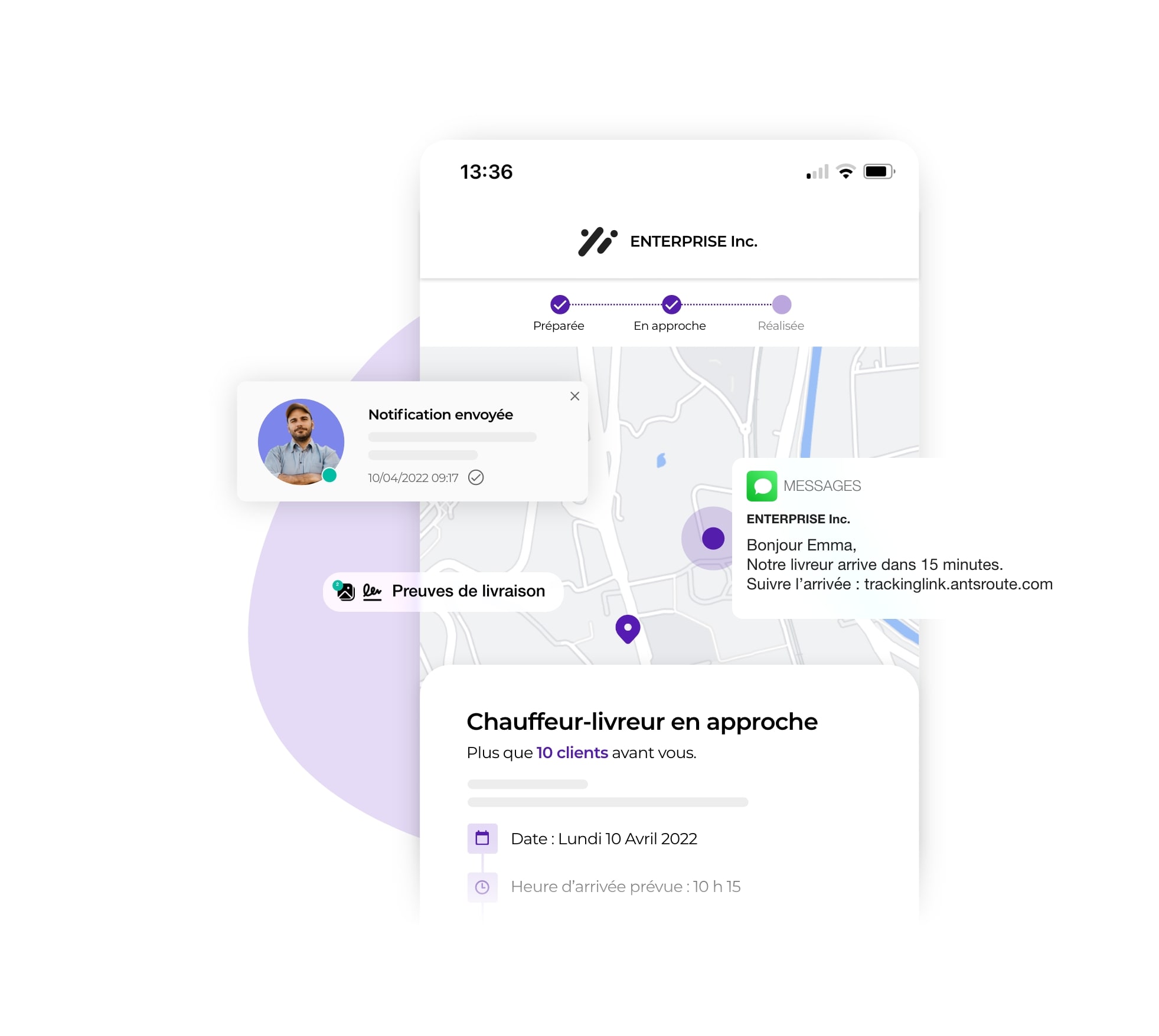 Le système de notification de la plateforme AntsRoute pour une expérience de livraison réussie.