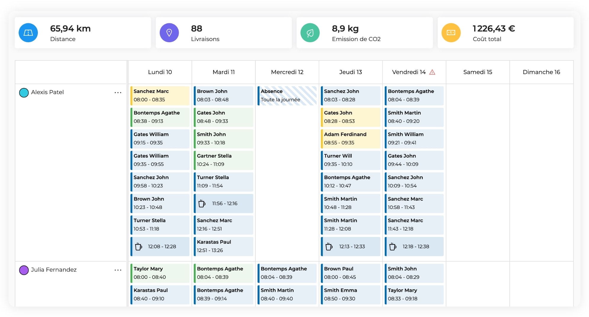 L'interface AntsRoute montrant un planning avec une liste de rendez-vous.