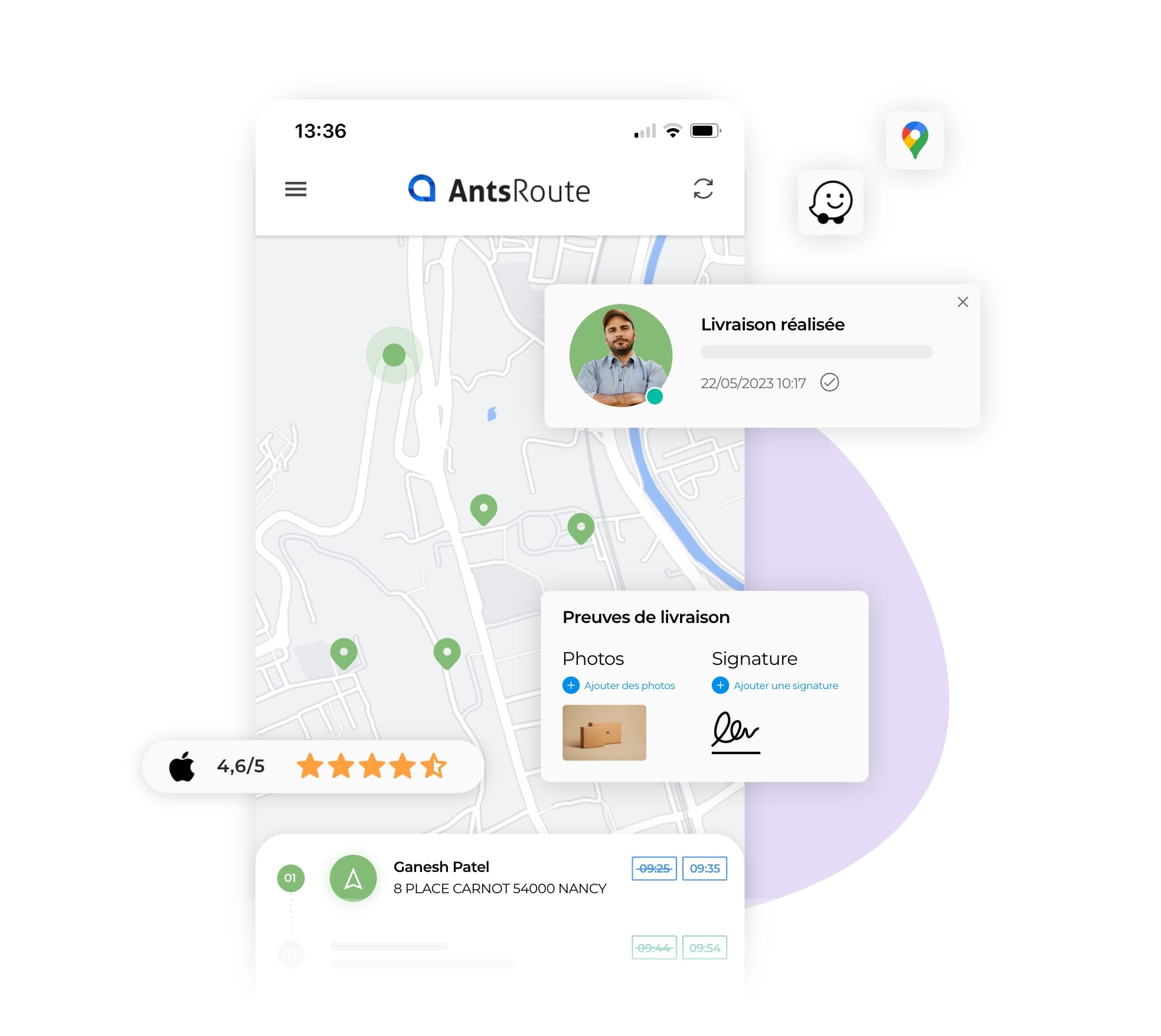 Vue de l’accès aux feuilles de route sur l’application mobile AntsRoute.