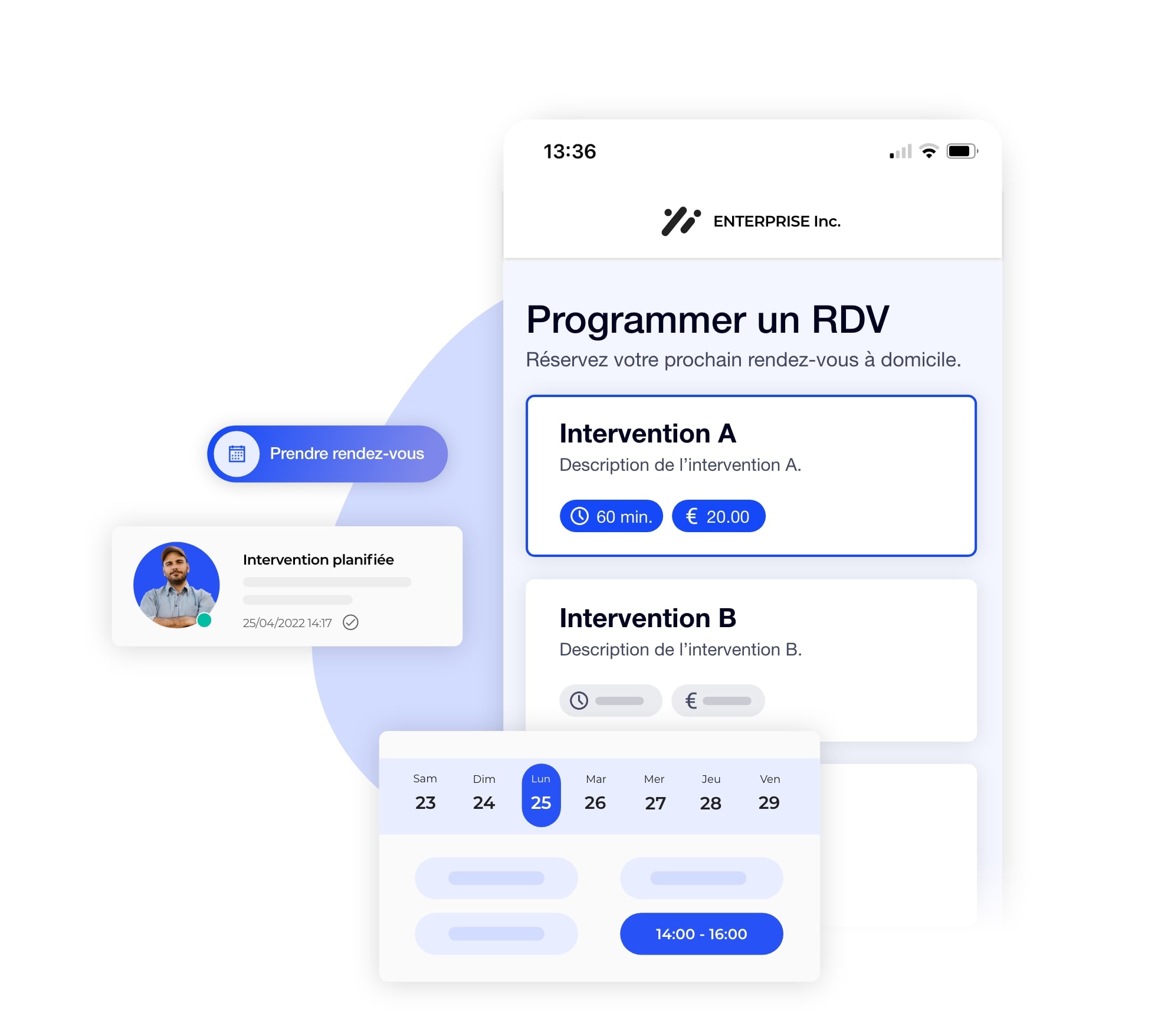 La programmation d'un rendez-vous depuis l'interface vientchezvous.com