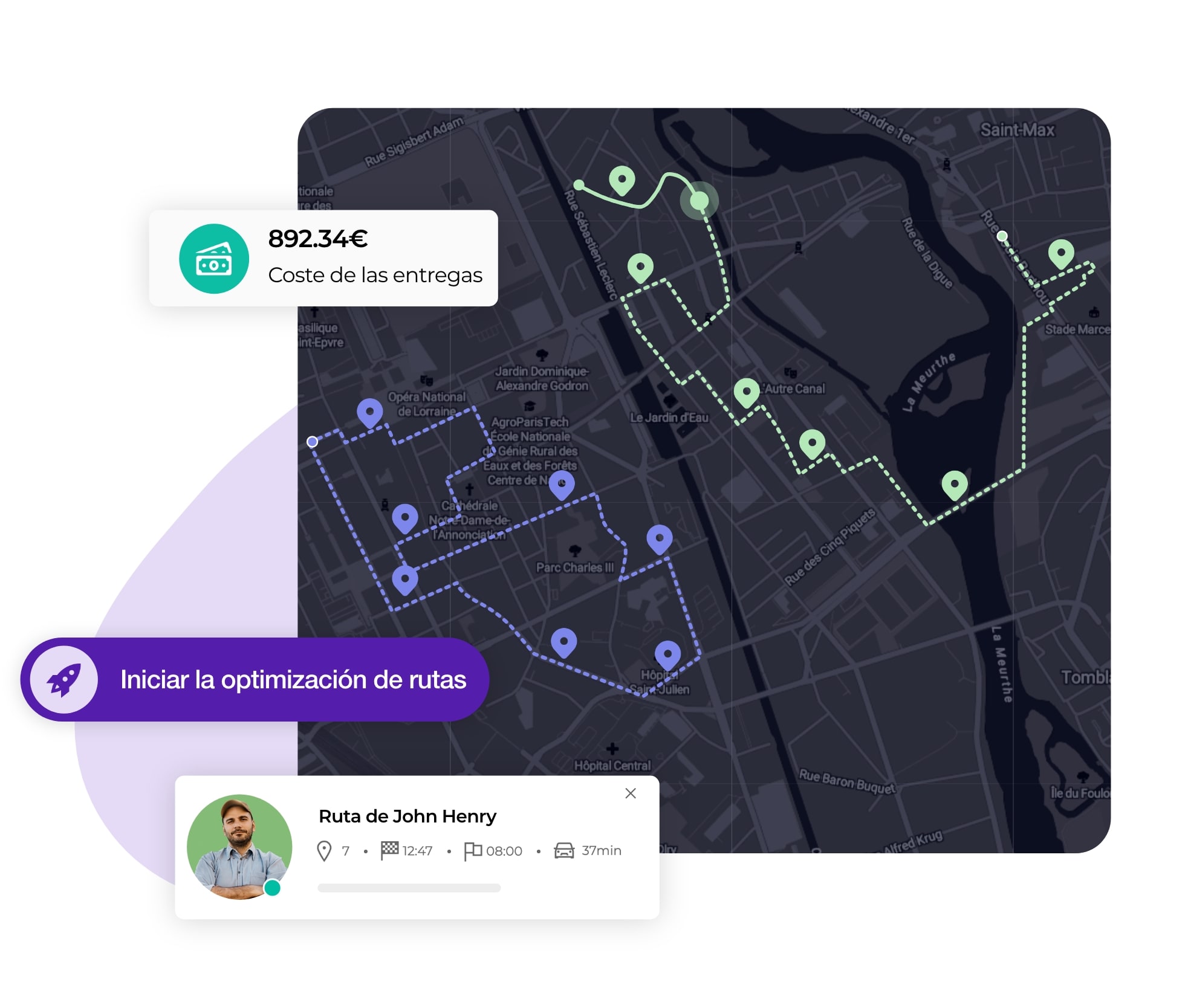 Vista del módulo de planificación de rutas AntsRoute.