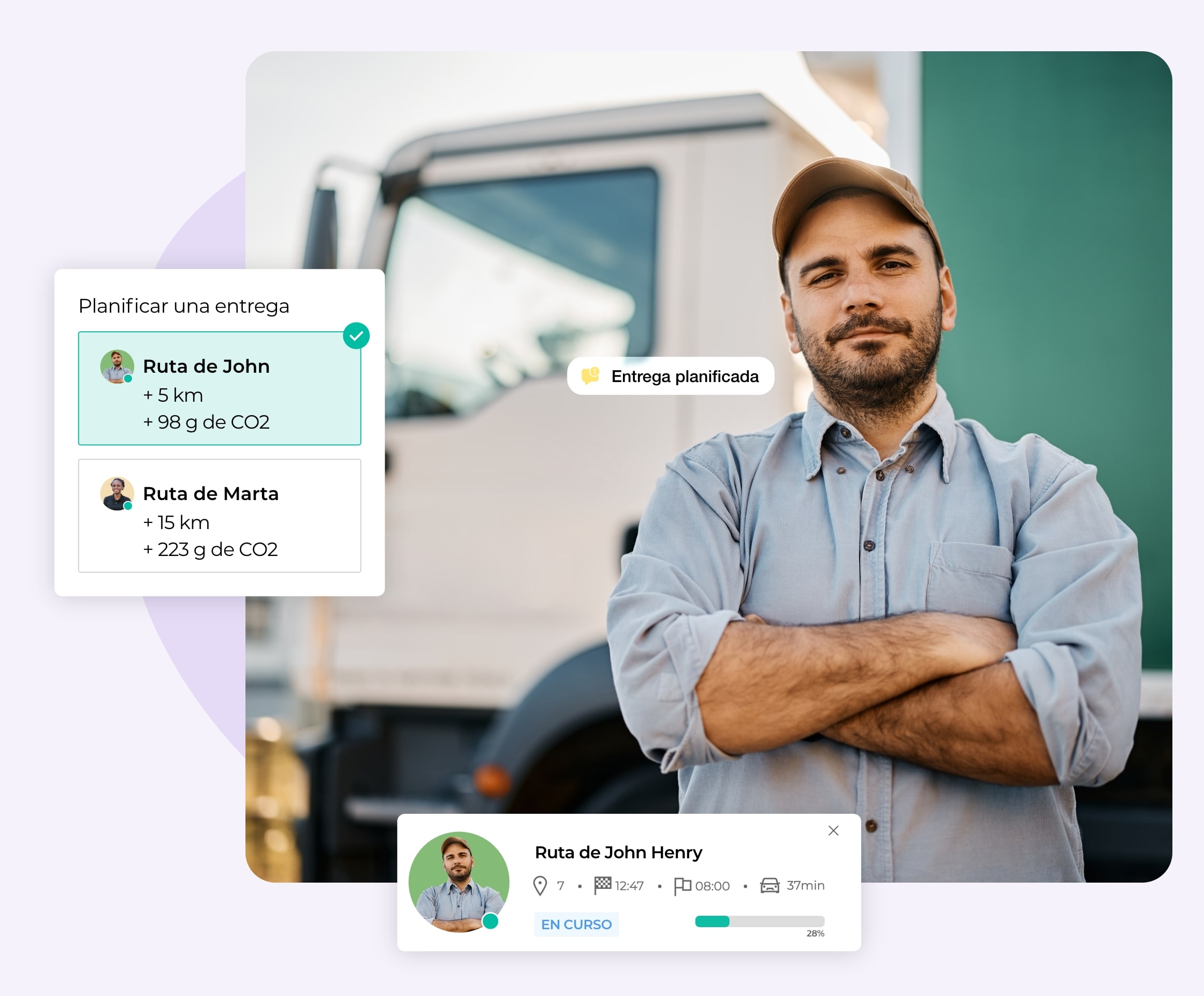 Vista de cómo añadir una entrega a las rutas en curso en AntsRoute.