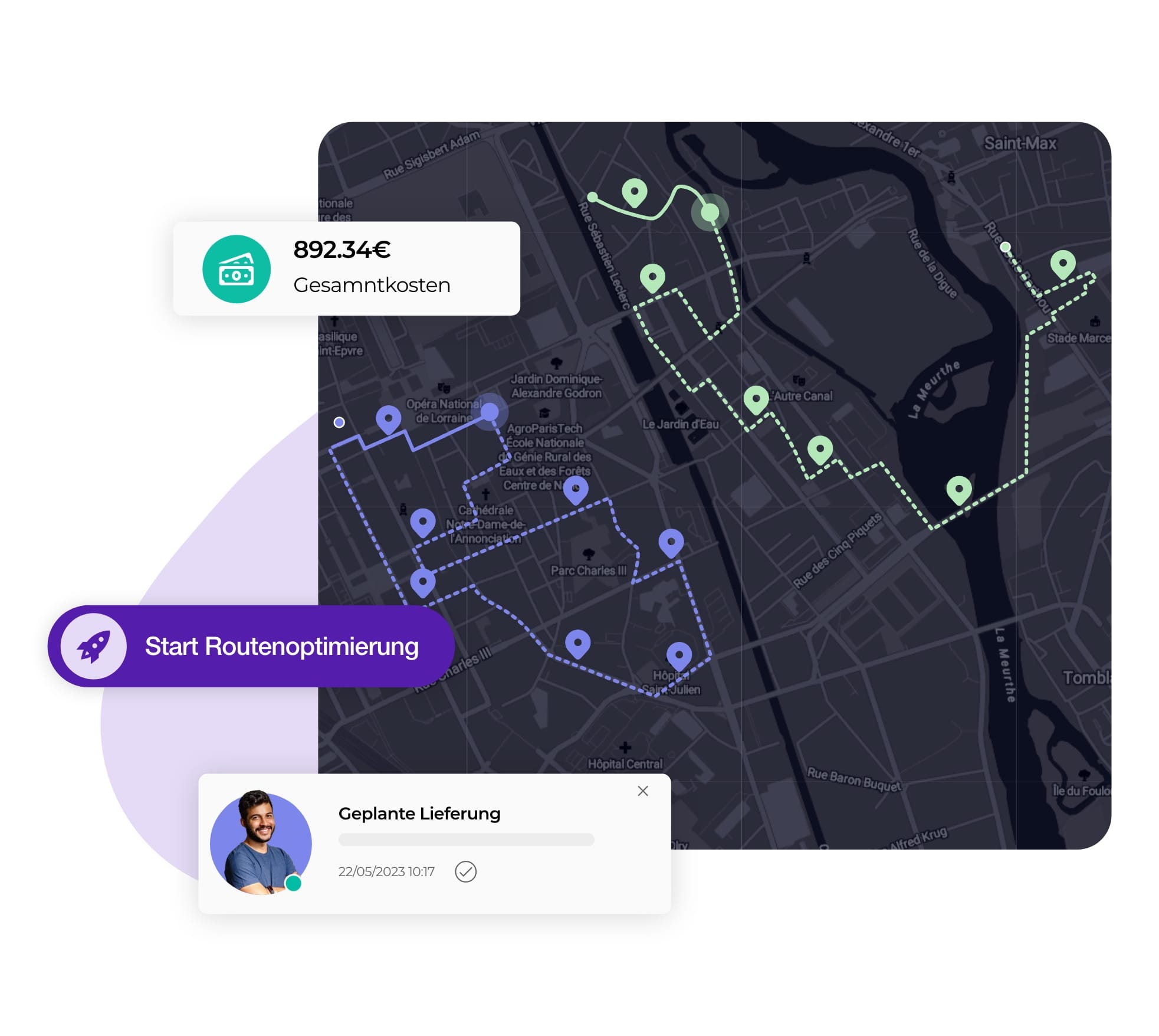 Dashboard eines Routenplaners auf AntsRoute mit der Erstellung von optimierten Lieferrouten.