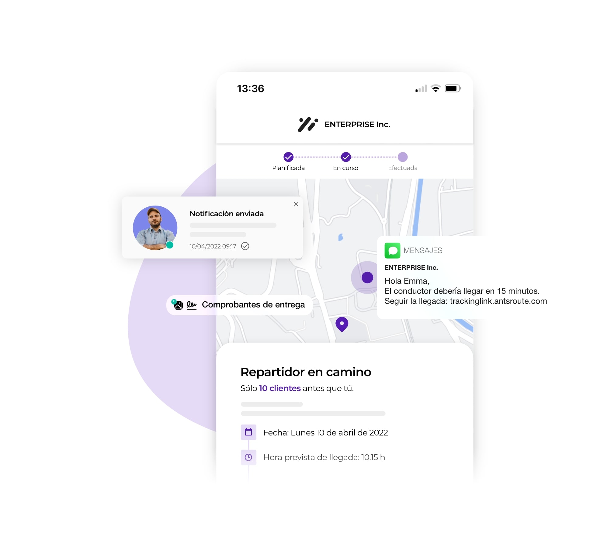 El sistema de notificación de la plataforma AntsRoute para garantizar una experiencia de entrega satisfactoria.