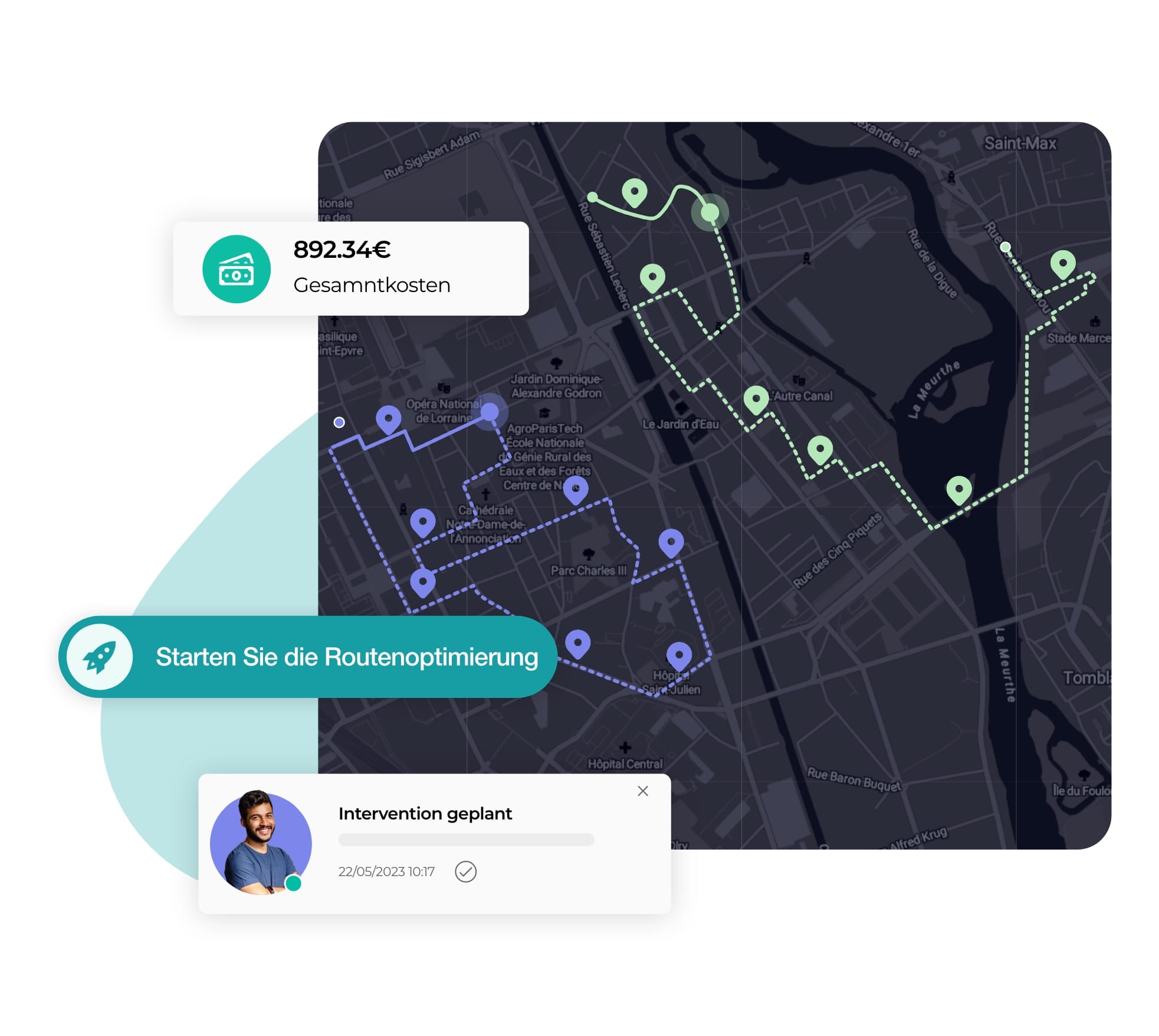 Dashboard die Tätigkeit eines Einsatzplaners in AntsRoute mit der Erstellung optimierter Routen.