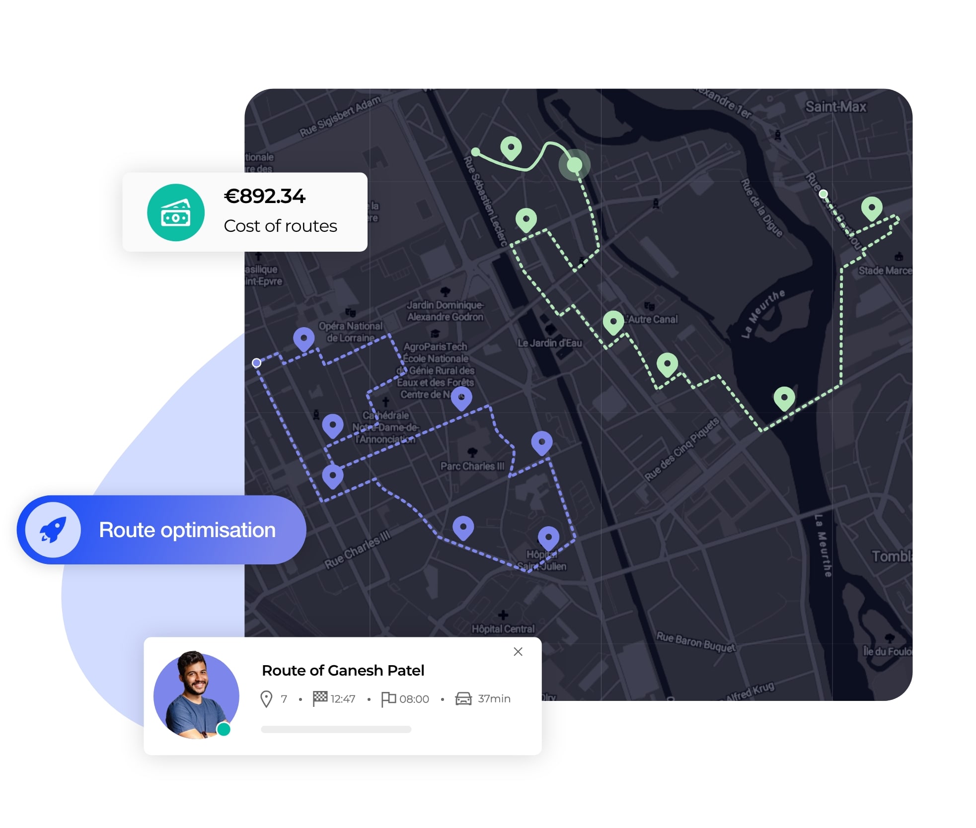 The optimisation of routes on AntsRoute.