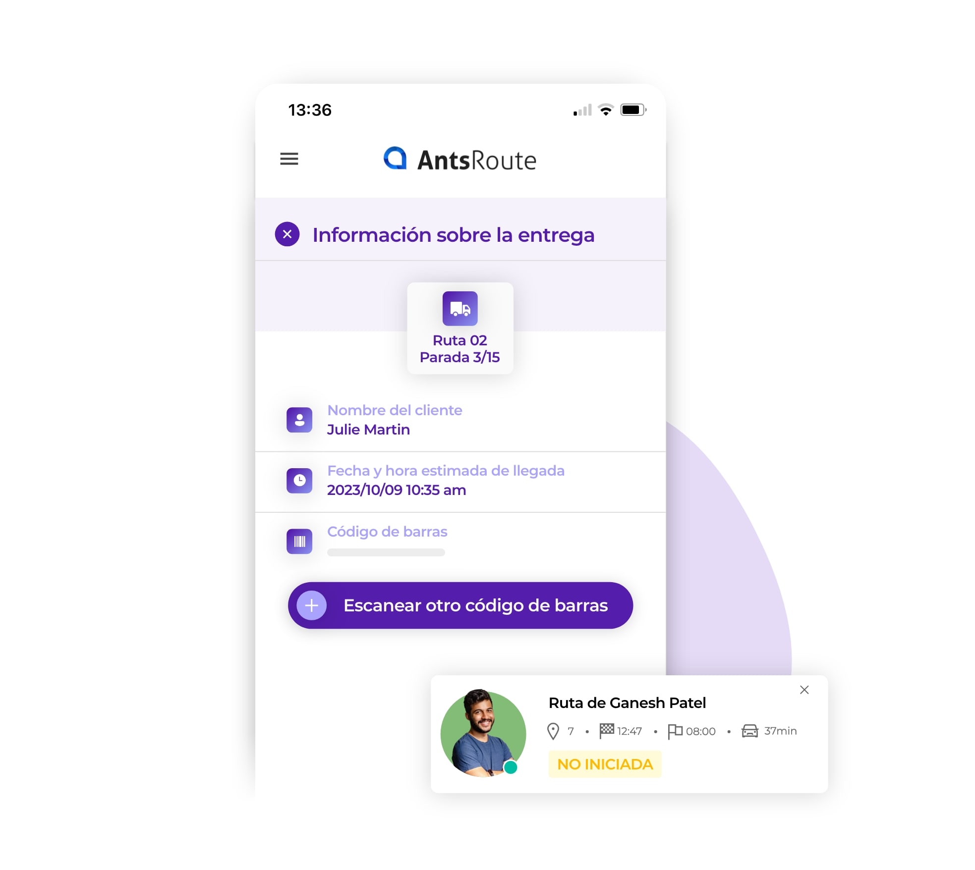 La aplicación AntsRoute Scan garantiza que los paquetes se cargan en el orden correcto.
