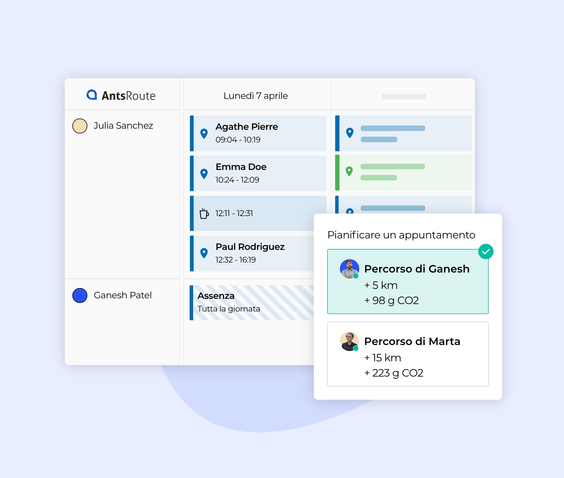 Gli appuntamenti programmati sono assegnati direttamente nell'agenda degli operatori sul campo.