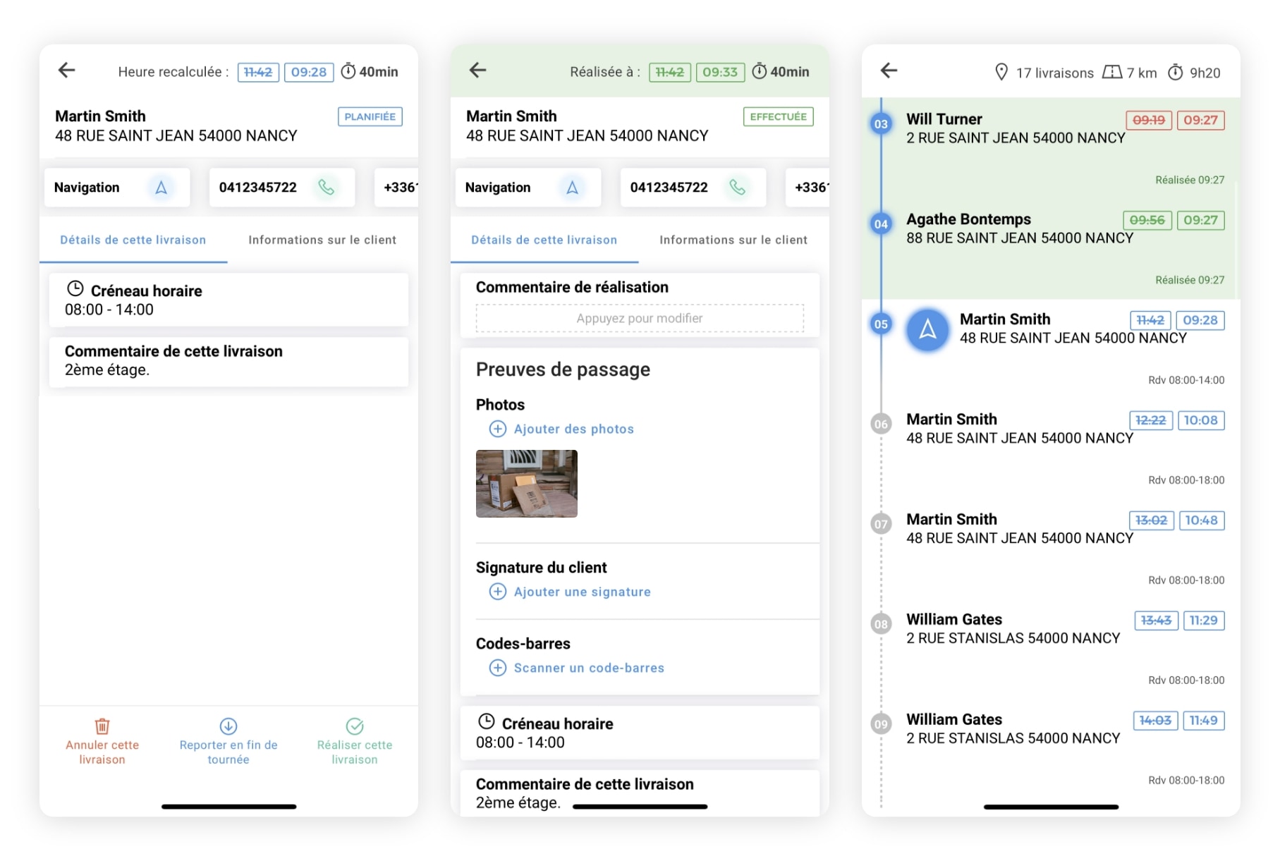 L'application de livraison de colis AntsRoute montrant la validation d'une étape.