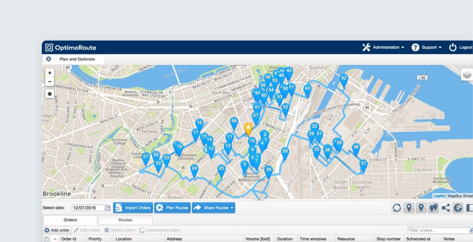 OptimoRoute software interface