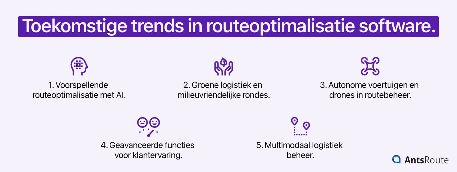 Diagram met de 5 toekomstige trends in routeoptimalisatiesoftware.