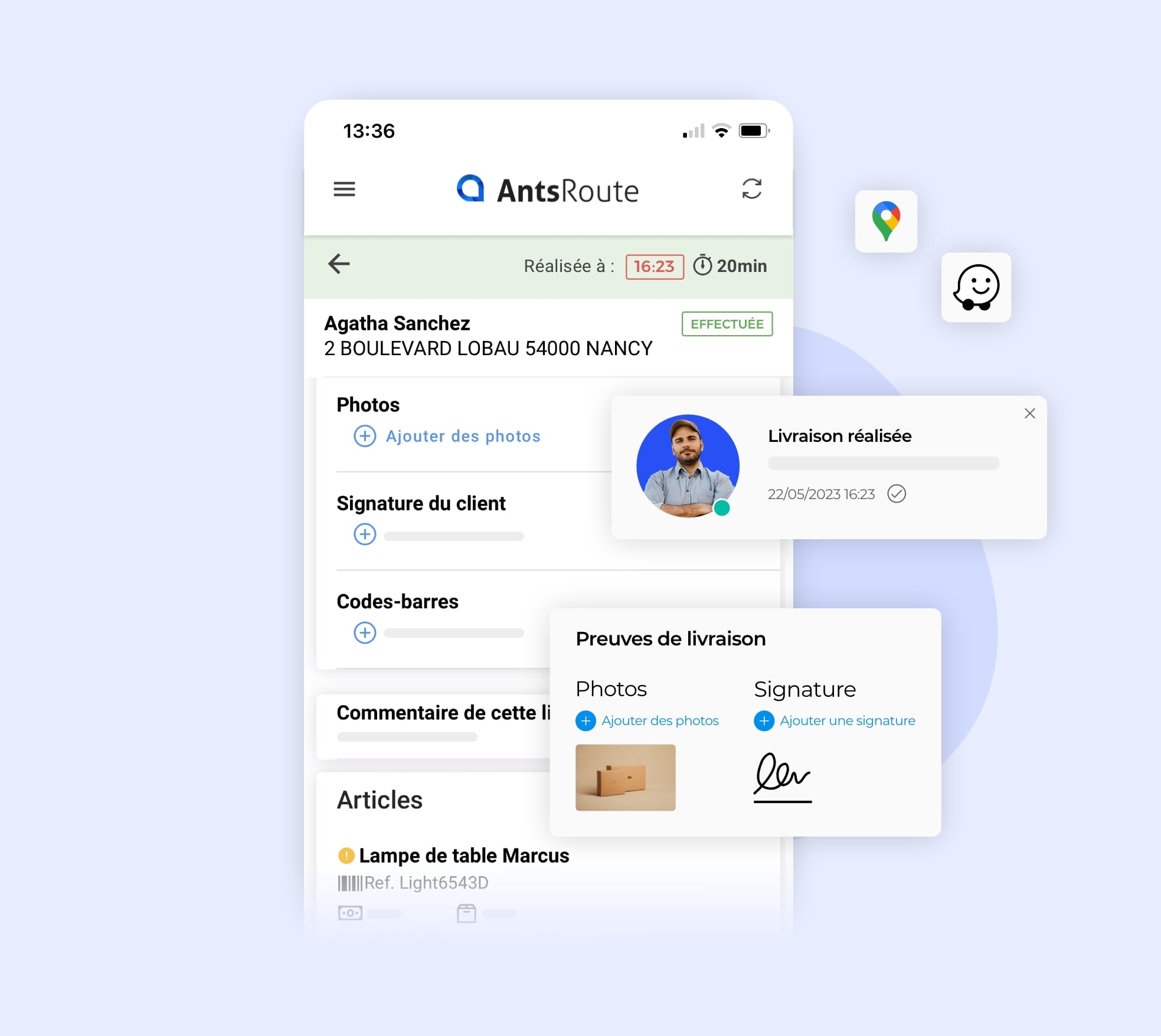 L'ajout des preuves de passage lors de la validation d'une étape depuis l'application mobile AntsRoute.
