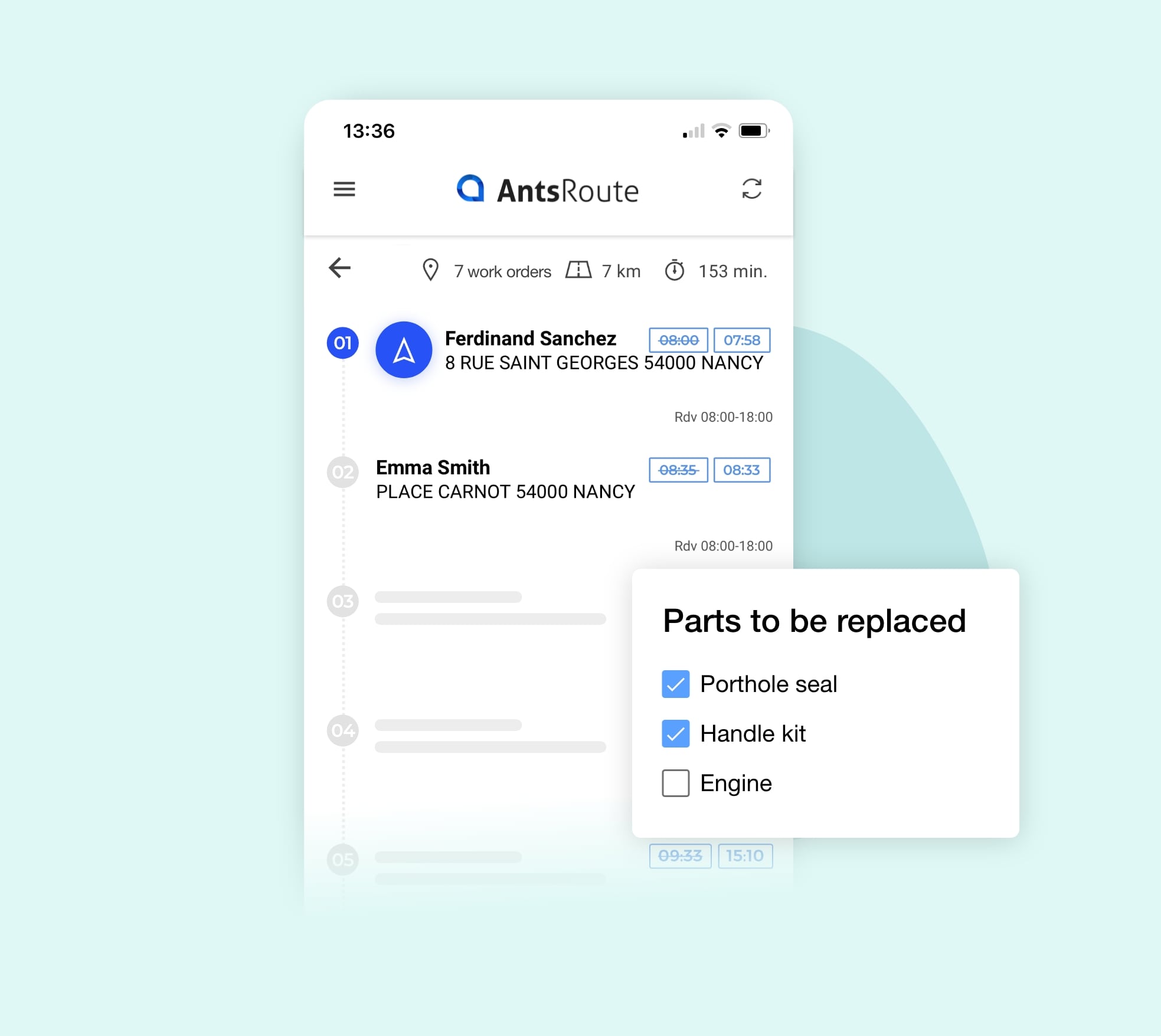 The management of custom fields related to work orders on the AntsRoute mobile application.