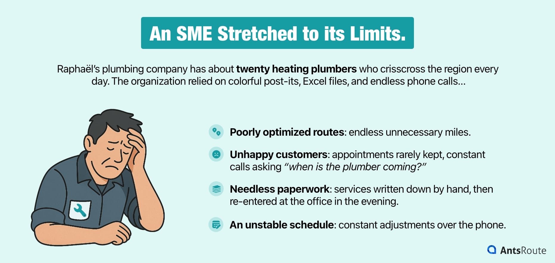 Diagram showing the drawbacks of manual field service scheduling.