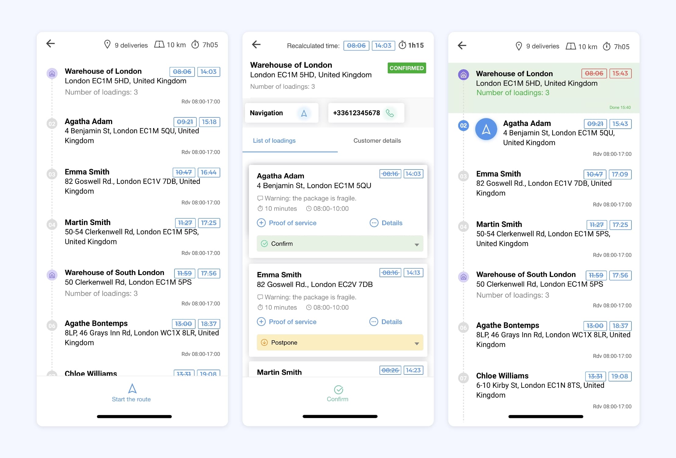 The validation of pickup and delivery operations on the AntsRoute mobile application.