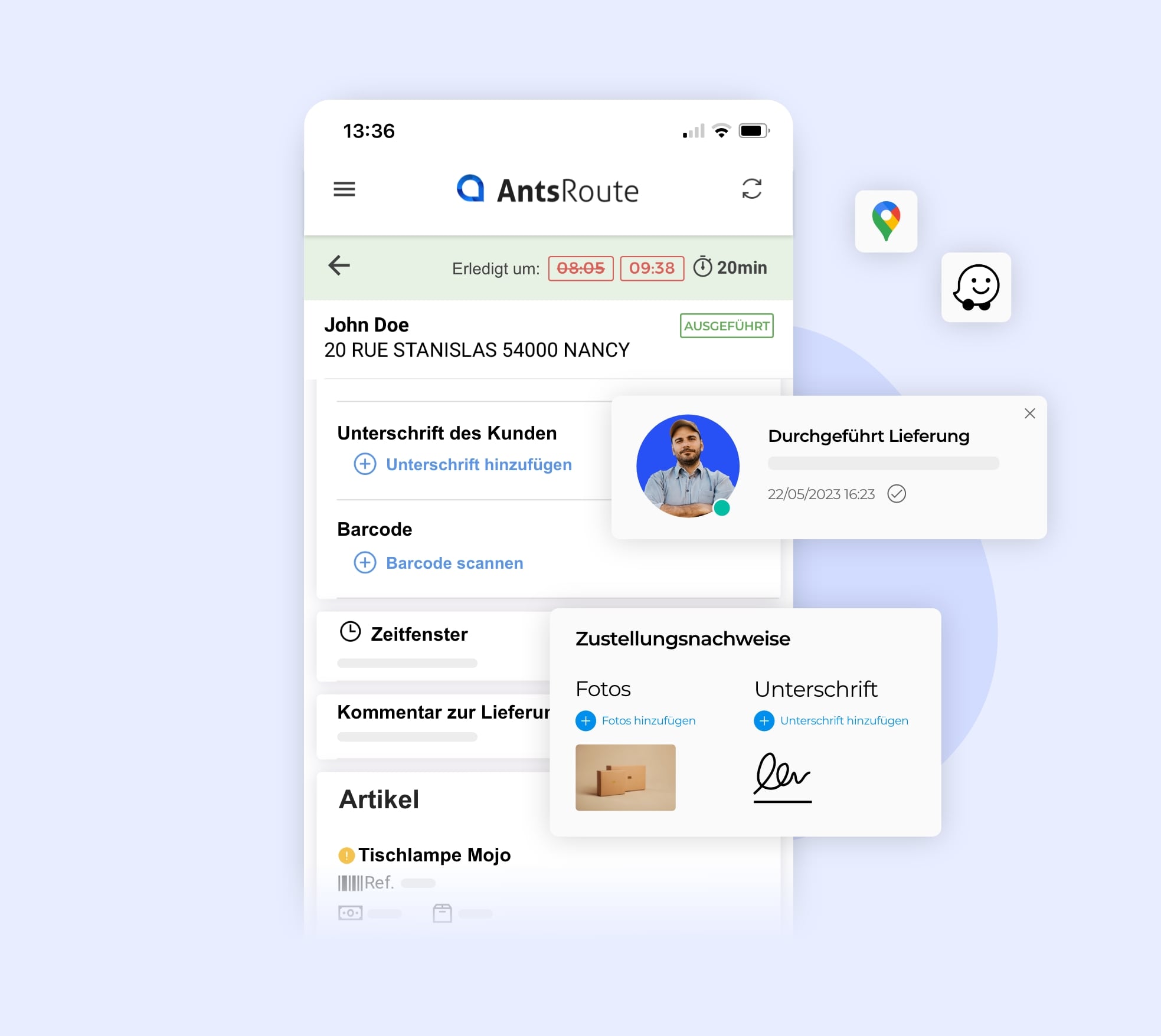 Die Hinzufügung eines Besuchsnachweises bei der Validierung einer Aufgabe aus der mobilen Anwendung AntsRoute.
