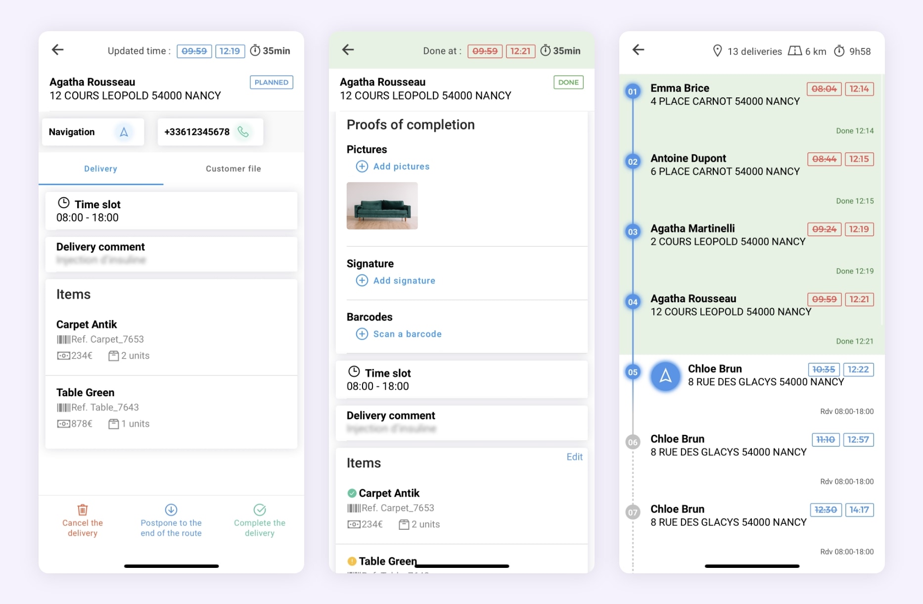 Validation of a delivery with proof of delivery on the AntsRoute mobile application.