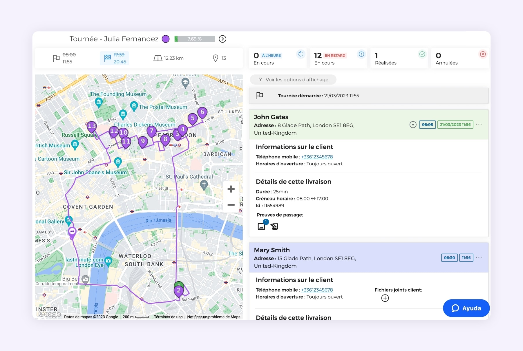 L'interface du logiciel AntsRoute montrant une tournée logistique optimisée.