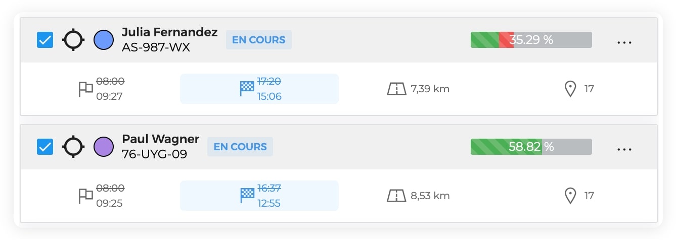 Le suivi de deux tournées de livraison sur AntsRoute.