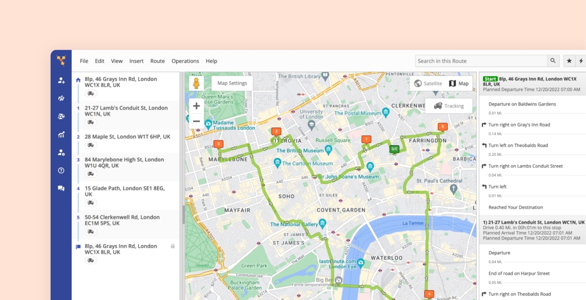 Dashboard du logiciel Route4me