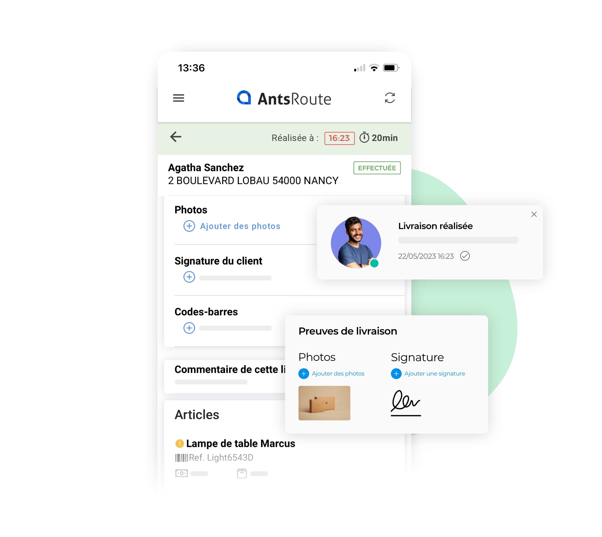 Ajout de preuve de passage chez un client depuis l'application mobile AntsRoute.
