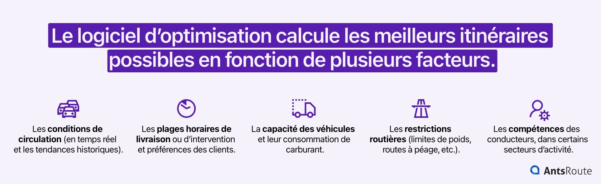 Schéma présentant les facteurs pris en compte par un logiciel d’optimisation de tournées.