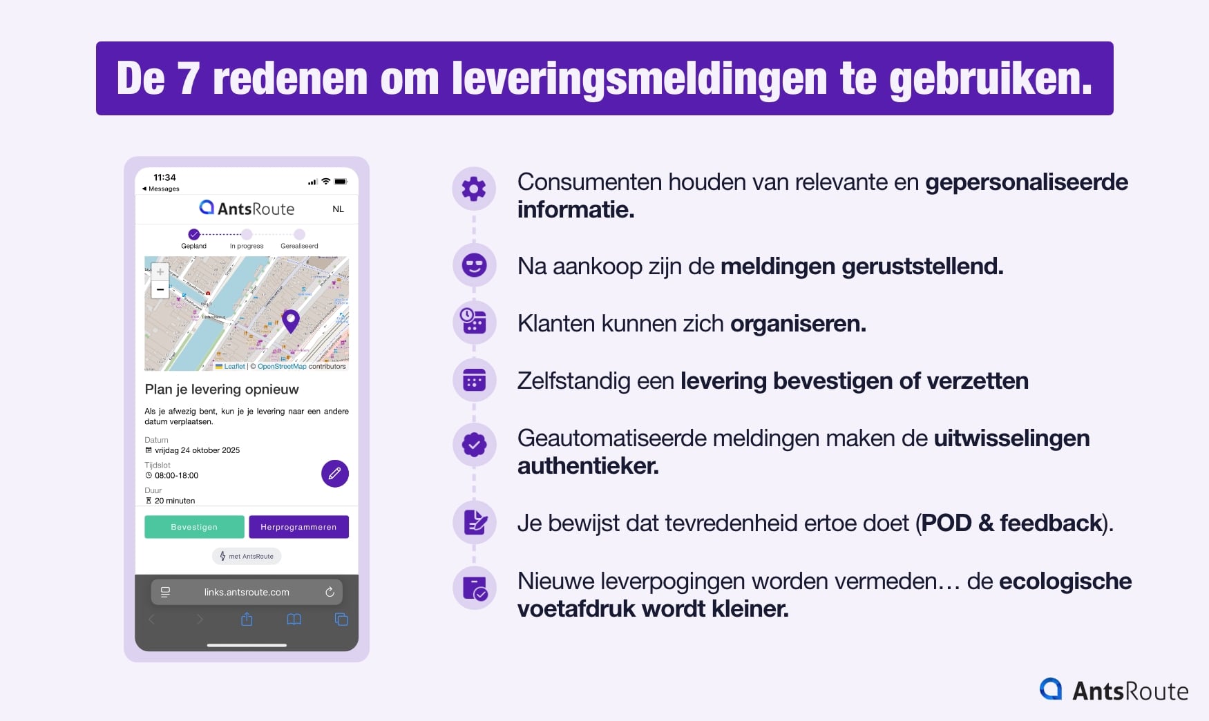 Schema met een lijst van 7 redenen om leveringsmeldingen te gebruiken.