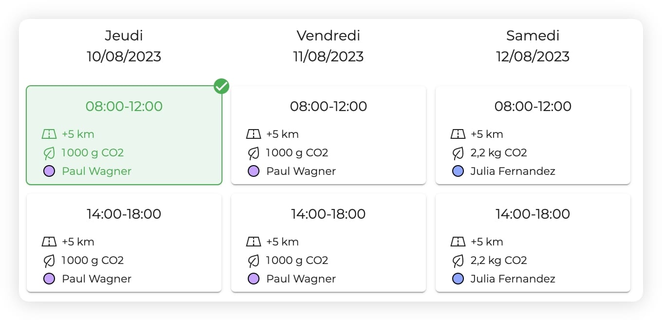 Interface de planification du logiciel AntsRoute montrant les disponibilités