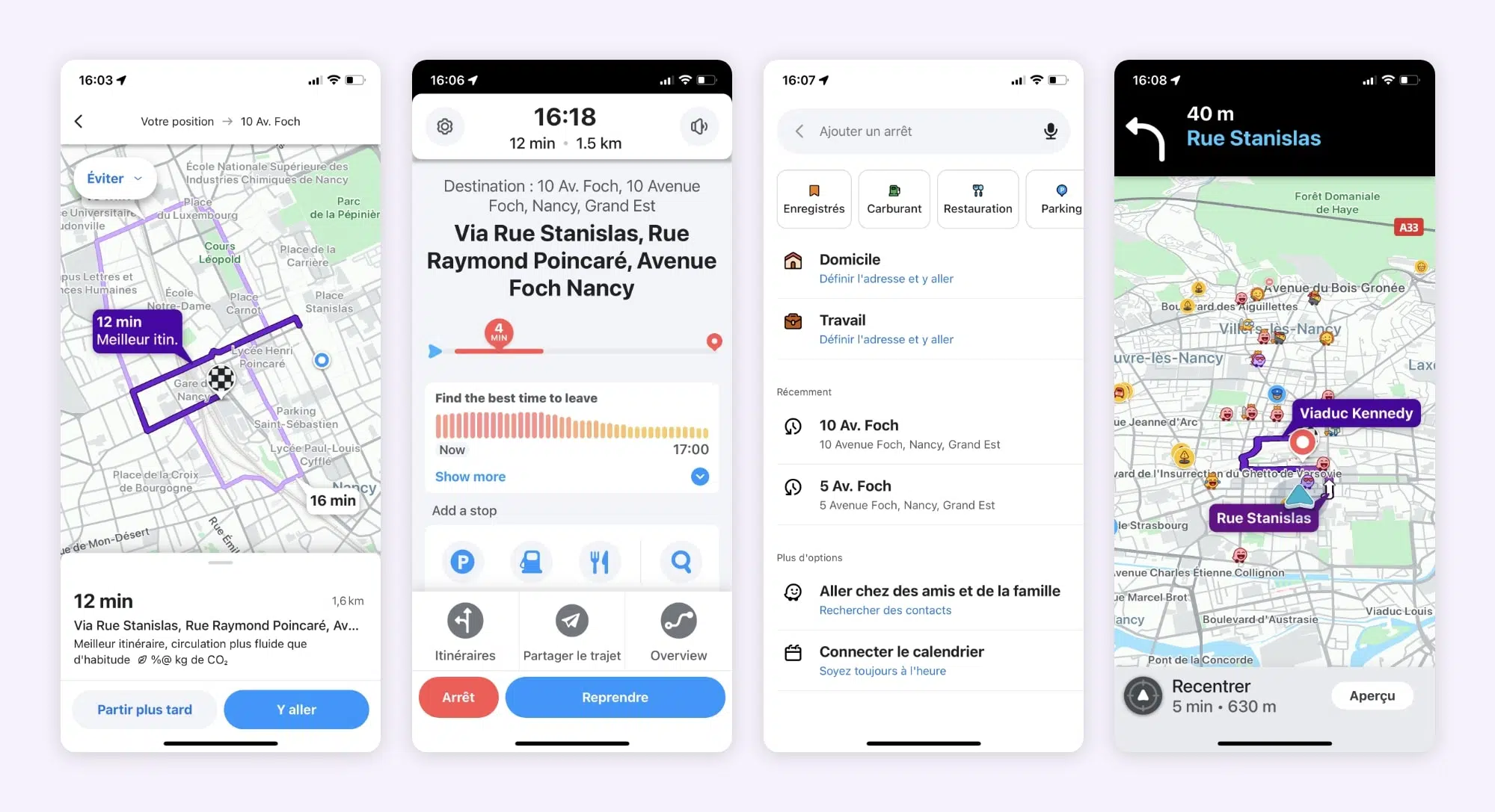 L'interface de l'application Waze montrant comment planifier un itinéraire.