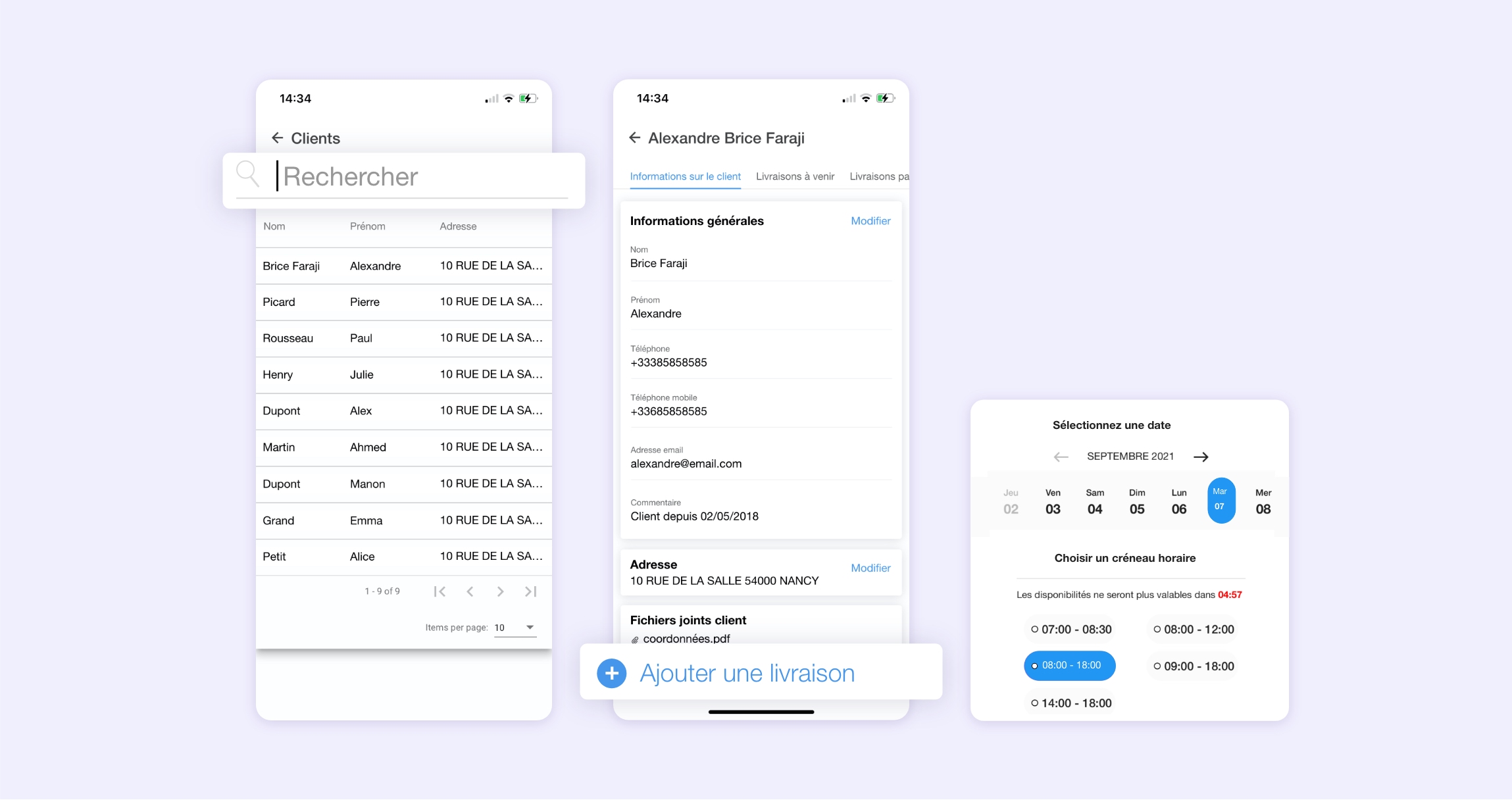 recherche d'une fiche client et planification d'un rendez-vous sur l'application mobile AntsRoute