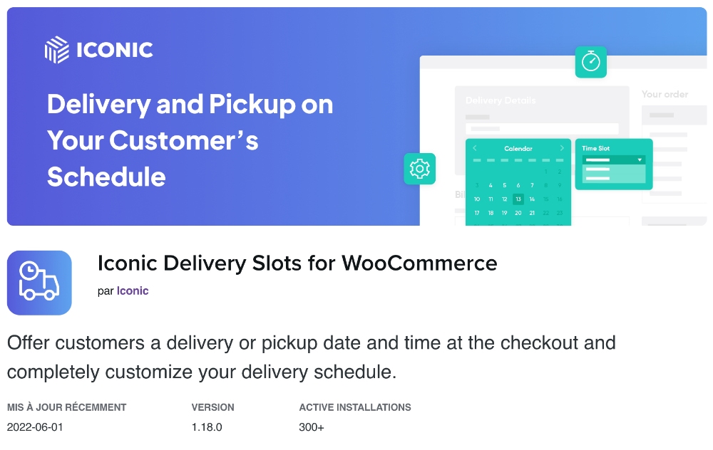description du plugin Iconic Delivery Slots for WooCommerce