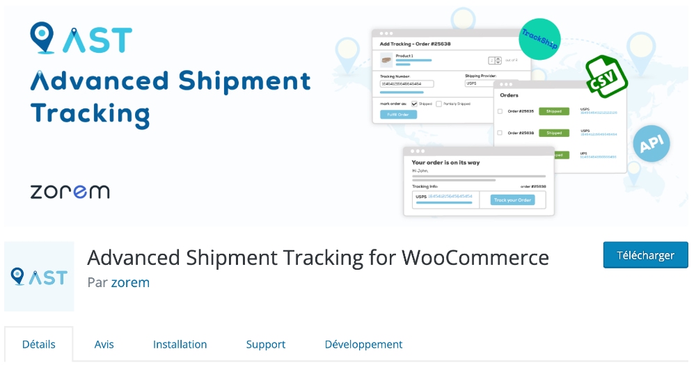description du plugin Advanced Shipment Tracking for WooCommerce